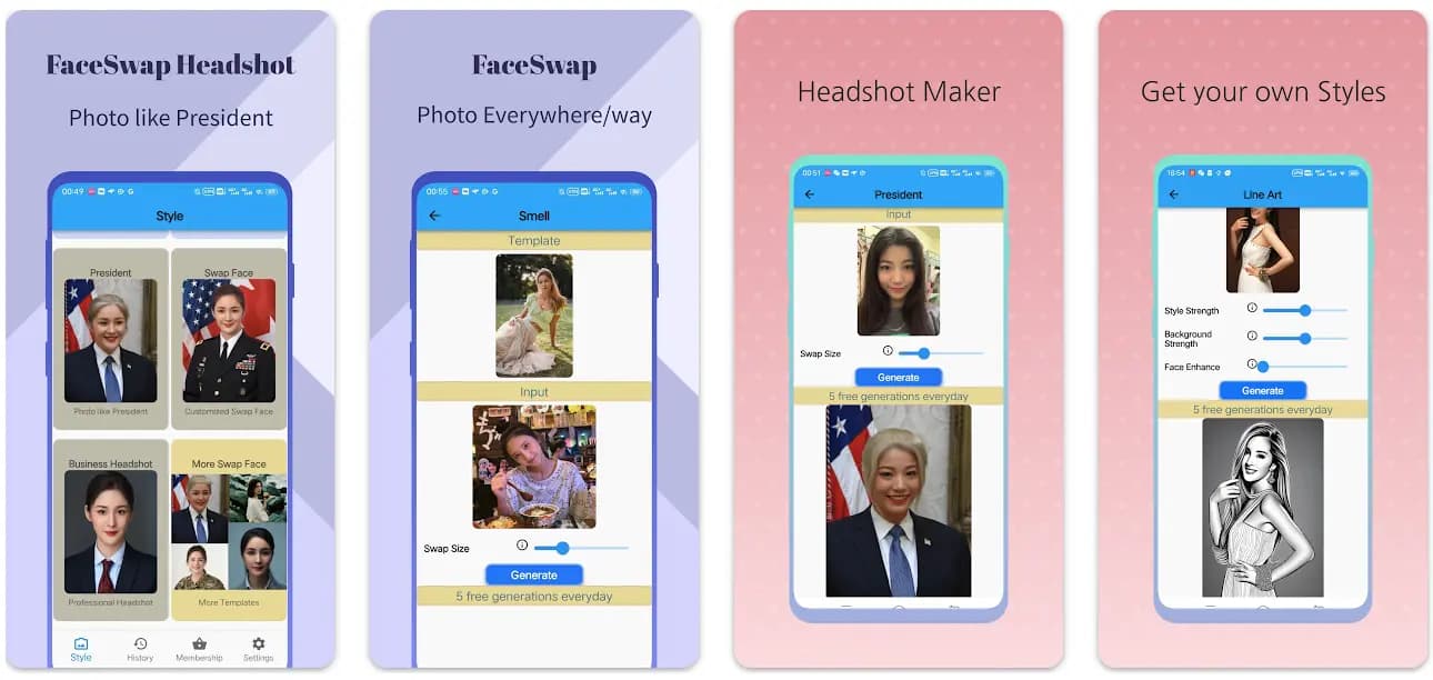 AI Photo FreeStyler app for face swap, headshot generation, and photo style editing